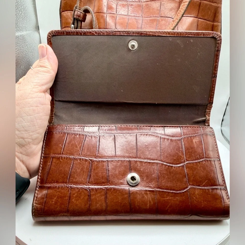 Vintage Dooney & Bourke Brown Croco Embossed Leather Hobo Bag + Wallet USA - Picture 14 of 16